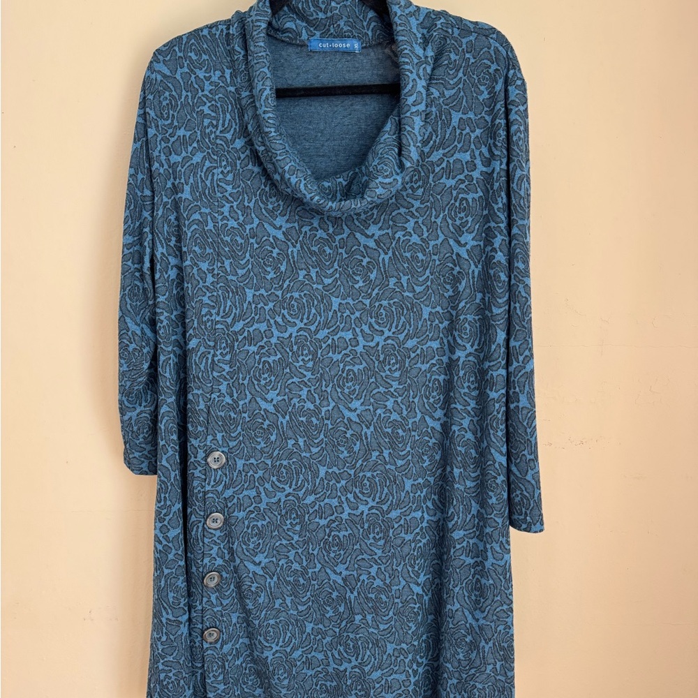 Blue Floral Cowl Neck Tunic